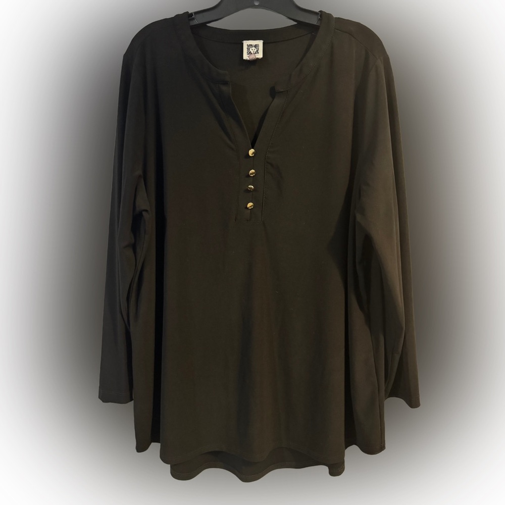 Anne Klein Black Gold Button Long Sleeve Blouse - XL